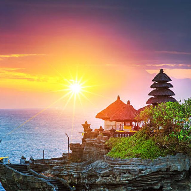 Beautiful Tanah Lot Hindu temple in Bali at sunset